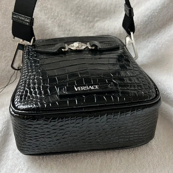 Versace croc effect leather Medusa biggie logo monogram crossbody bag NEW - Picture 10 of 10